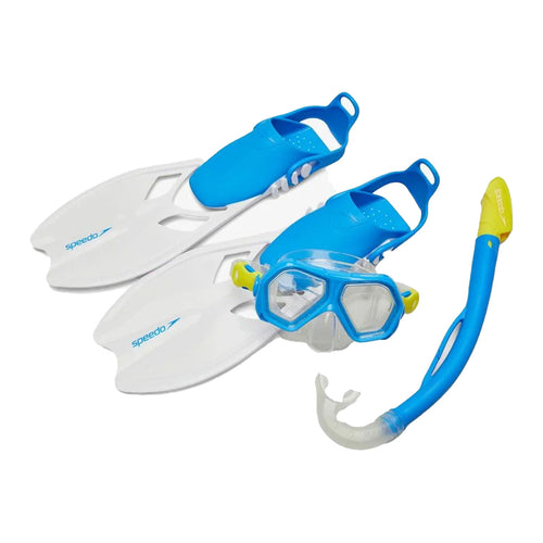 Speedo İkiqat Linza və Şnorkel və Üzgəclər Uşaq Dəsti - Mavi 