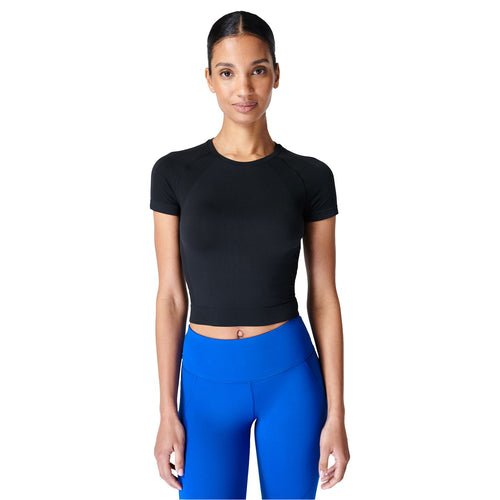 Sweaty Betty Athlete Crop Seamless Workout Kadın Siyah Koşu Tank Top