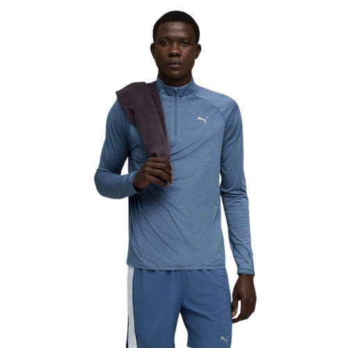 Puma Run Veloty   1/4 Zip Erkek Mavi Koşu Tişört