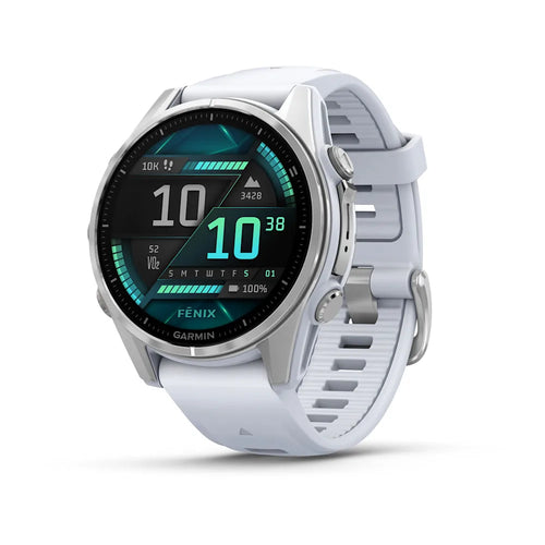 Garmin fenix 8 - 43 mm, AMOLED - Gümüş, Beyaz Taşlı Silikon Kayışlı