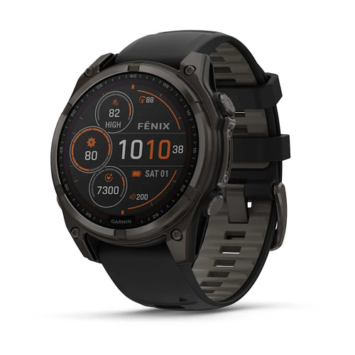 fenix 8 - 47 mm, Solar, Sapphire - Karbon Gri DLC Titanyum, Siyah/Gri Silikon Kayışlı