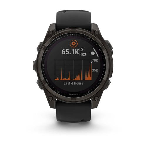fenix 8 - 47 mm, Solar, Sapphire - Karbon Gri DLC Titanyum, Siyah/Gri Silikon Kayışlı