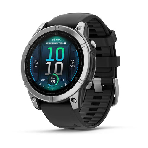 fenix E – 47 mm, AMOLED Paslanmaz çelik, Siyah silikon kayışlı